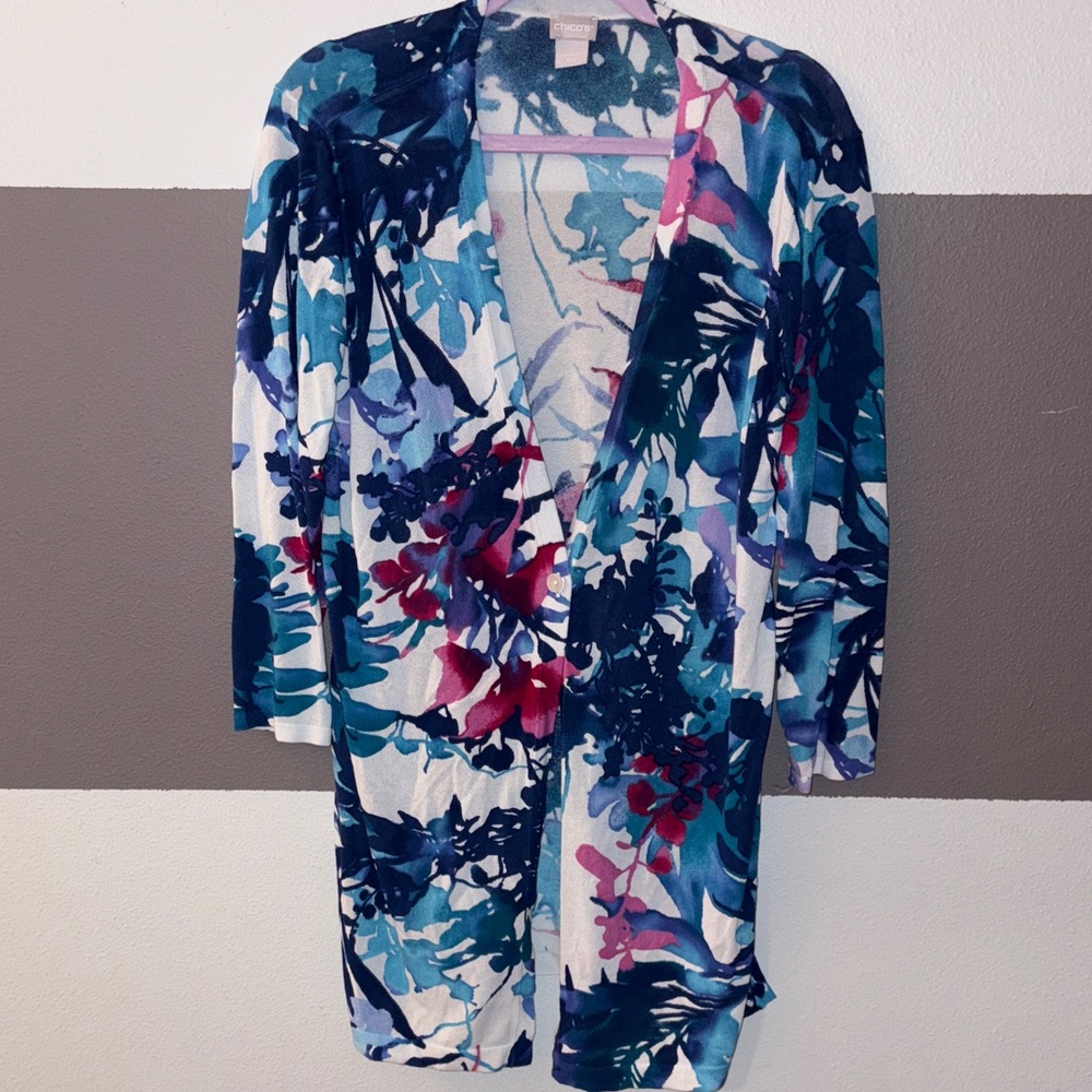 Chicos Spring Paradise One Button Cardigan Size 1